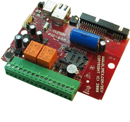 Development board with GSM module and PIC18F67J50 PIC/GSM board