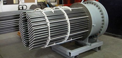 Tantalum Bayonet Heat Exchanger, Vertical Vaporizer, Sulfuric Acid Concentrator, PTFE Baffles and Tantalum Tie Rods
